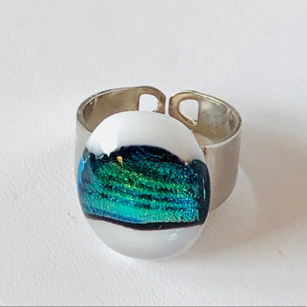 Fused glass adjustable size ring.   Handmade